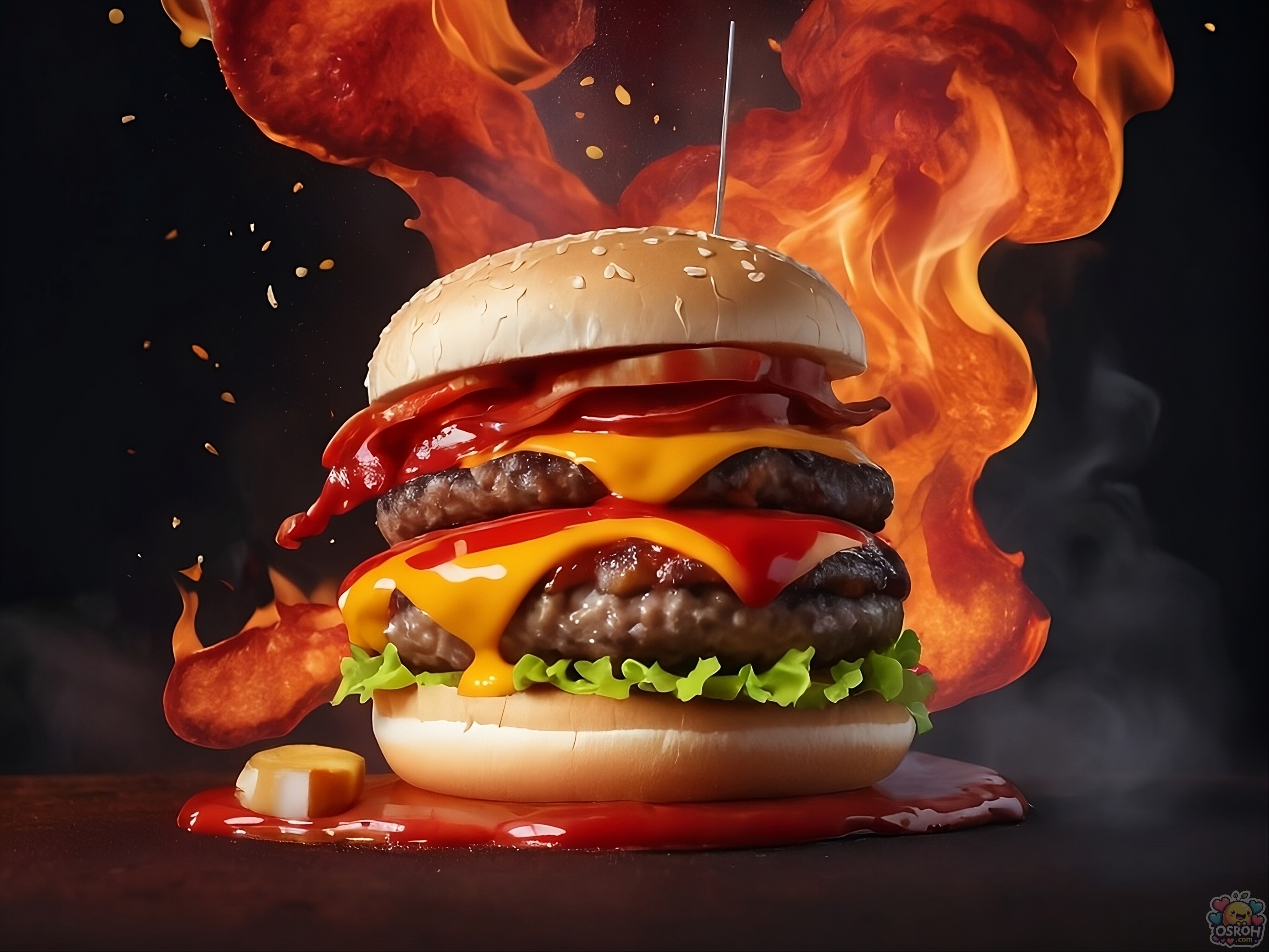 Cheeseburger layered Wallpaper AI